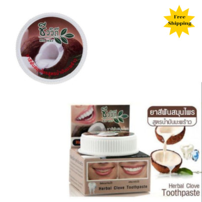 Thai Natural Herb Toothpaste Clove Coconut Oil Mint  Anti Bacteria White Bio 25g