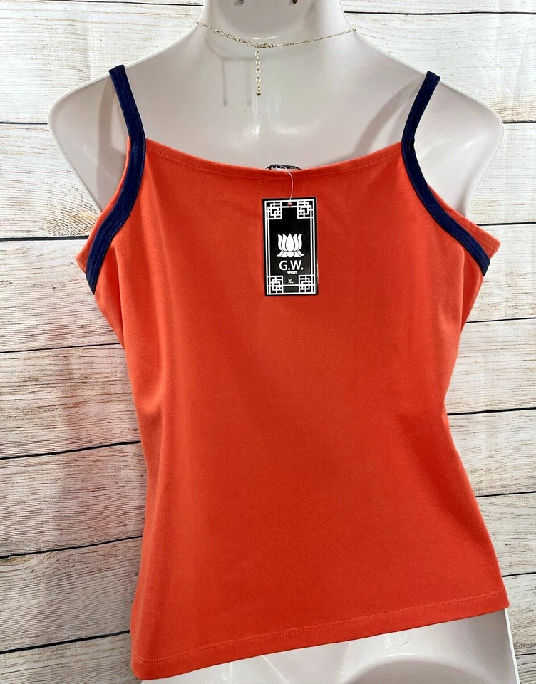 G.W. Camisa de golf SPORT naranja elástica de algodón talla XL azul marino con correas bordadas nueva con etiquetas Foto 2 de 4