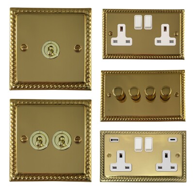 G&H Monarch Roped Messing poliert MBW Lichtschalter, Steckdosen, USB, Dimmer