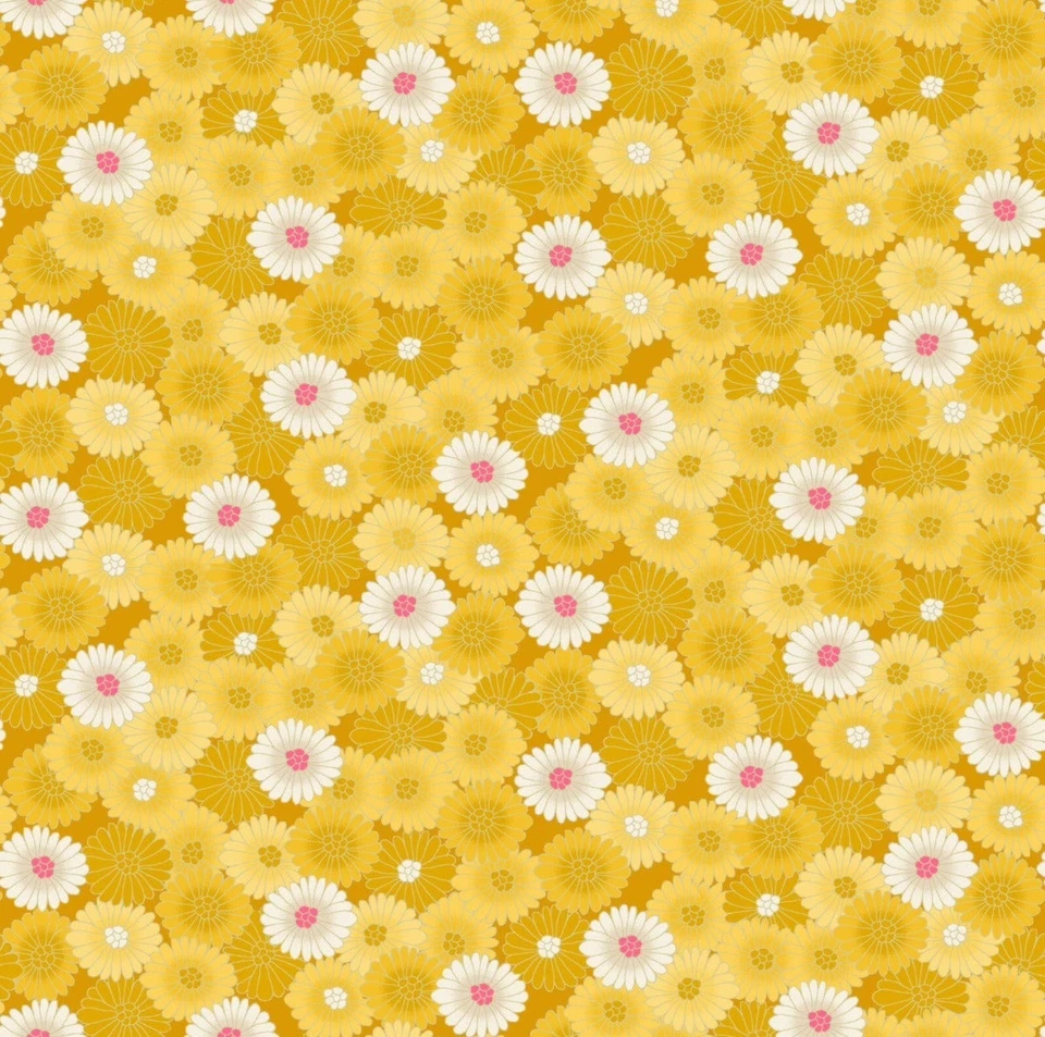 Makower - Hikari - Chrysanthemum 2521/Y - Fabric Fat Quarter