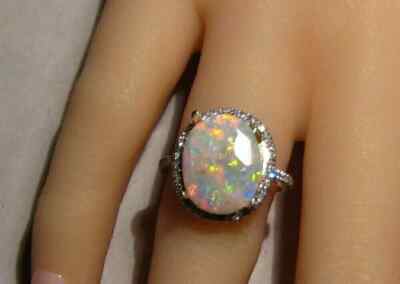 2.30Ct Oval Cut Natural Fire Opal Halo Engagement Ring 14K White Gold Plated