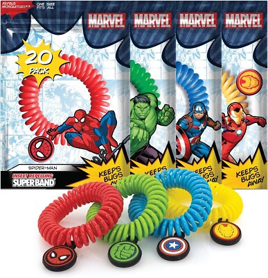20 Packs Marvel Avengers Bug Bands - Assorted - Insect Repelling SuperBand