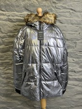Bnwt Womens Xoxo Padded/puffer Coat, Vegan Fur Trim Hood, Silver, Size 2xl