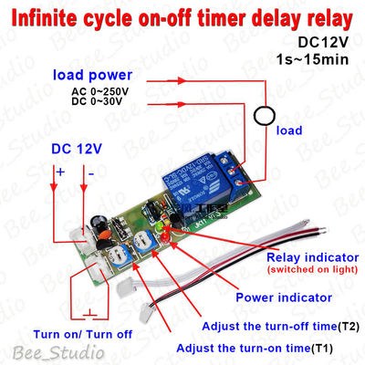 12V DC Infinite Cycle Delay Timing Timer Relay ON OFF Switch Loop ...