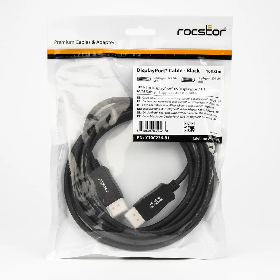 Rocstor Y10C236-B1 Cb 10Ft Displayport 1.2 Cable M 4K2K 3840X2160 60Hz Res - Image 2 of 4