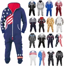 Skylinewears Unisex Printed Fleece Hooded Jumpsuit – Zip-Up One-Piece Pajama
