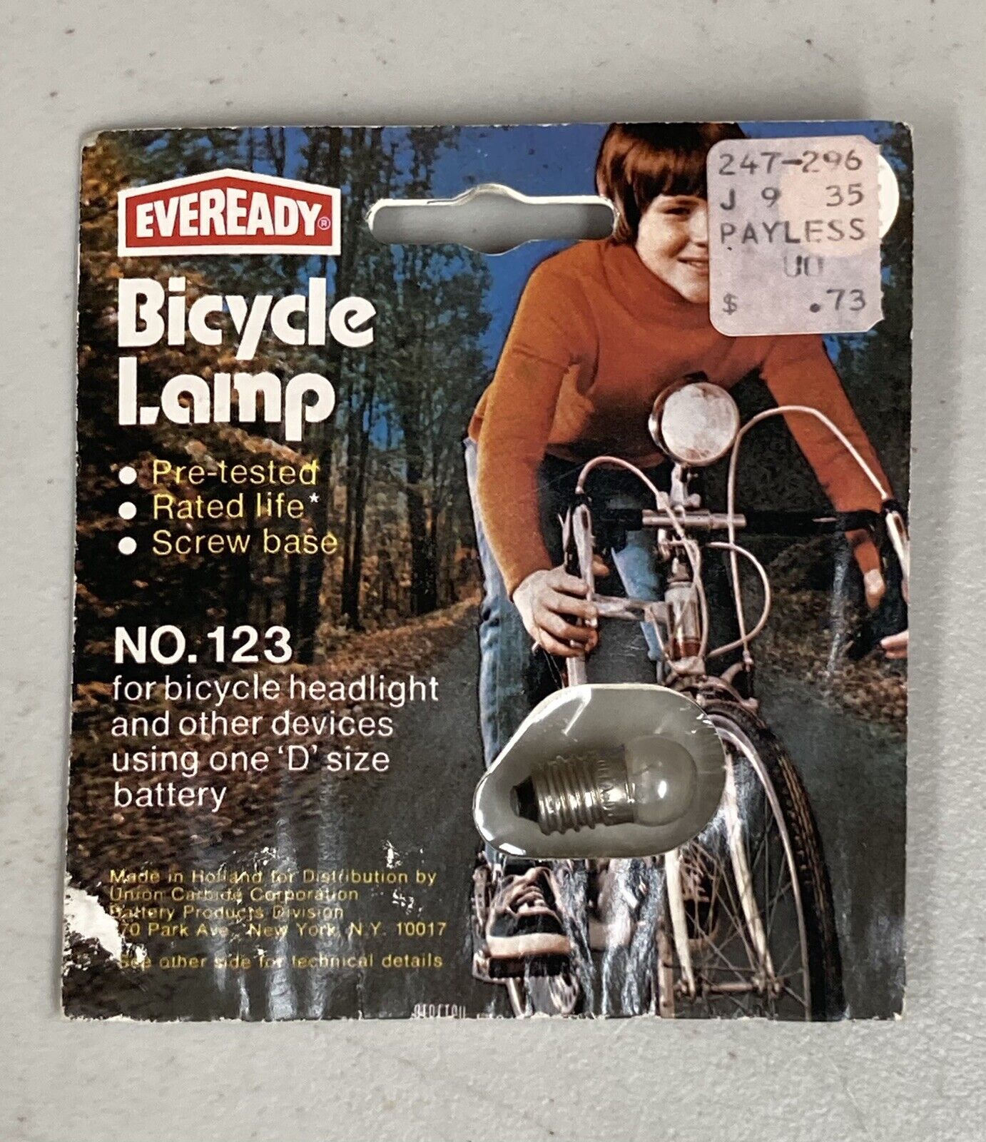 Bicycle Lamp Eveready Blister Light Bulb Screw Base Advertising Card 123BP