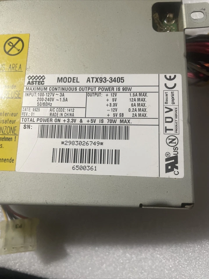 Astec ATX93-3405 90 Watt Power Supply Pre Owned - Image 2 of 4