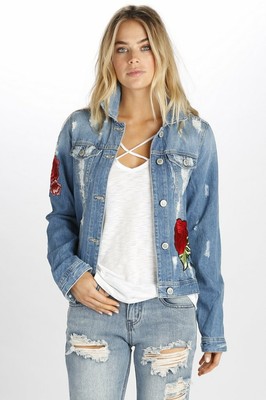 denim jacket rose embroidery