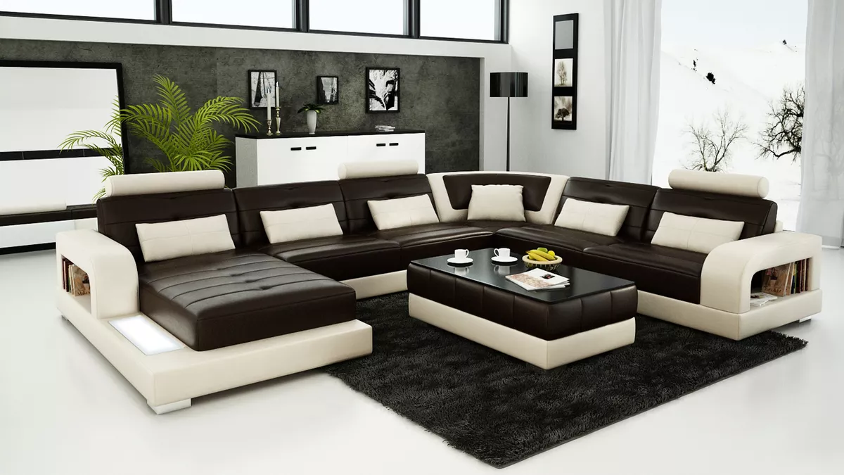 Designer Leather Sofa Corner Suite Settee Modern Contemporary