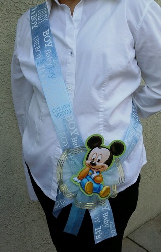 1 Baby Shower ~MOM TO BE SASH with MICKEY MOUSE~ Blue/boy, Ribbon,favors,Safari - Picture 3 of 9
