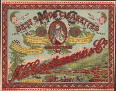 tobacco from turkey TURKEY, 1886. Cigarette Package Label, M.C, Carathanassis, Samos-Vathy