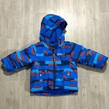 Columbia Boys 2T Hooded Puffer Jacket Zip Blue/Orange/Black Geometric Nylon