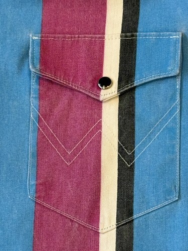 Wrangler Shirt Brushpopper Black Pink Blue striped Button 17.5 36 long Vintage - Picture 7 of 9