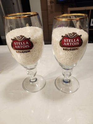 2 Stella Artois  Belgium 40&50 CL Iconic Chalice Glasses Gold Rimmed 