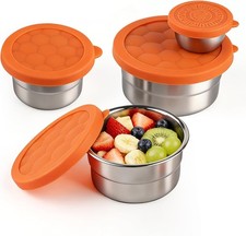 4Er Stainless Steel Snack Box Set with Silicone Lids, Lunch Box for Kids, Snack 