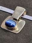 925 Sterling Silver Bezel Set Oval Blue Cabochon Pendant, Signed — photo 2