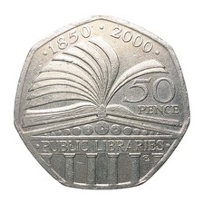 2000 50 Pence UK Public Library Anniversary Coin Elizabeth II Millennium 