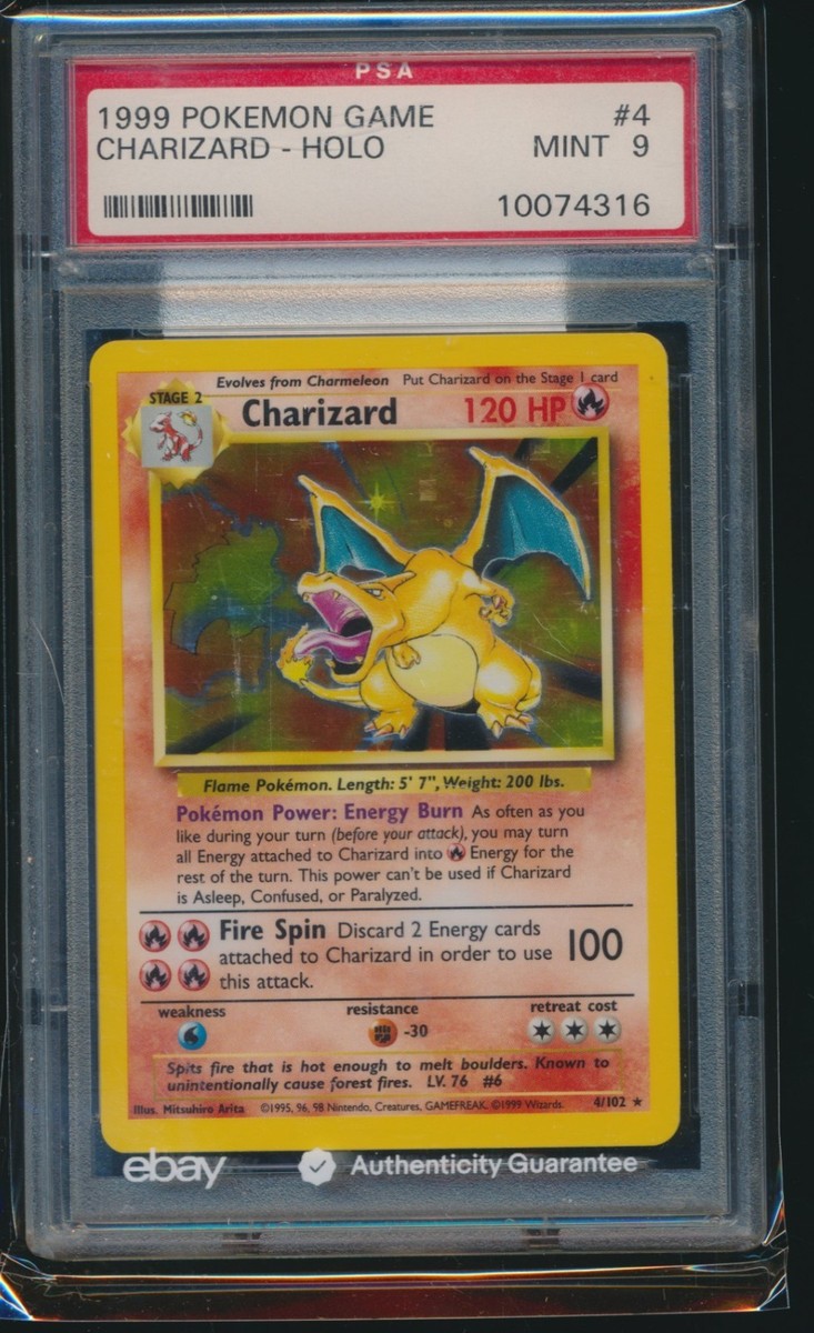 PSA 9 CHARIZARD 1999 Pokemon Base Unlimited #4/102 Holo Non