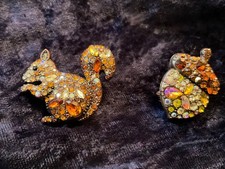 Copper Tone Amber Crystal Squirrel Acorn Brooch Fall Rhinestone Animal Pin