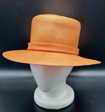 Vintage Bethnar NY Paris Orange Boater Flat Top High Crown Wide Brim Sun Hat