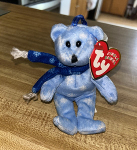 Ty Jingle Beanies Light Blue Bear Plush Blue Scarf Hanging Loop Heart Tag 2000