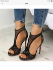 Women Shoes Peep Toe Lace High Heels Stiletto Party Nightclub Sandals Zipper 43