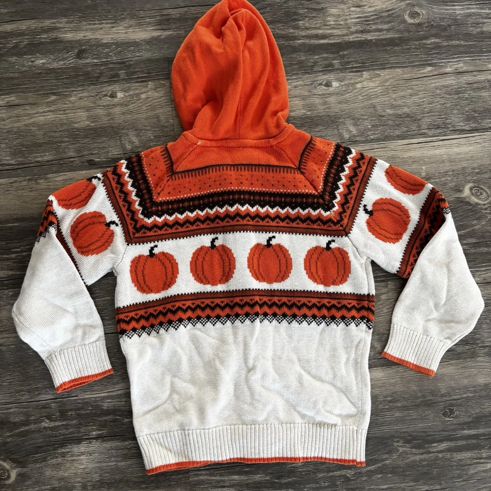 Gymboree Kids Fair Isle Pumpkin Zip-Up Hoodie Sweater 4t Cardigan Orange Cream - Image 2 of 4
