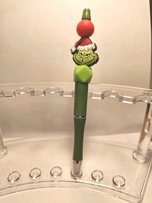Silicone Beadable Pen Christmas Green Grinch Pen Extra Black Ink Cartridge 