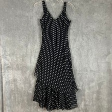 Vintage Y2K Midi Dress Womens M Asymetrical Layered Hem Polka Dot Whimsigoth
