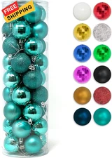 Allgala Christmas Balls 36 PK 2 Inch (5CM) Pre-Strung Shatter Proof Turquoise 