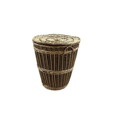 Round Wicker Lidded Hamper Basket Natural Boho
