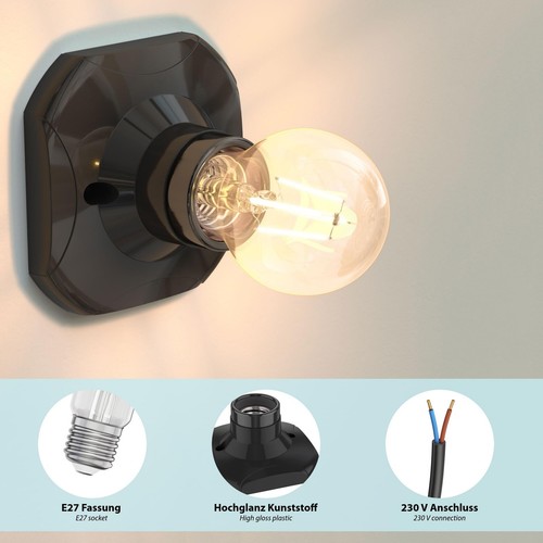 ledscom de 3 pezzi plafoniera/porta lampada ELEKTRA porcellana nero 1x E27 max - Foto 8 di 12