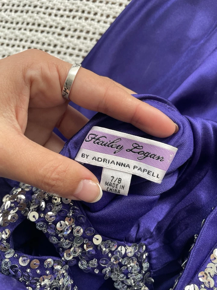 VTG Hailey Logan By Adrianna Papell Purple Embellished 90s Prom Party Dress Sz 6 - Image 4 of 4