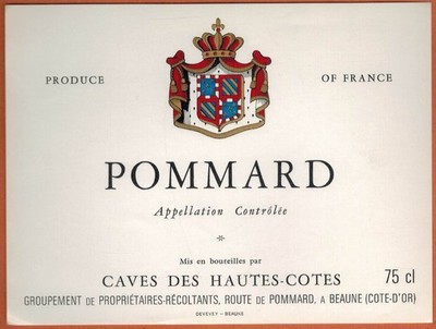 Label great wine of Burgundy (75cl)''Pommard-Cave des hautes-cotes-vigne-R.406