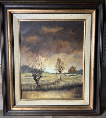 #ad Vintage European Oil On Canvas Rural Landscape Signed Raymonde Framed $175.00