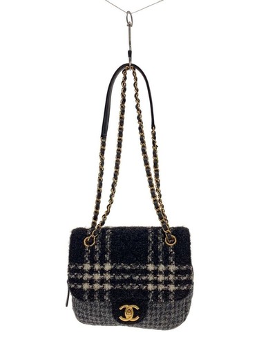 CHANEL Shoulder Bag Tweed Flap 22AW AS3546 BLK Chain Coco Mark Used