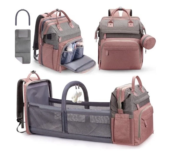 Large Capacity Baby Diaper Bag Backpack with Changing Pad Waterproof Travel Pink