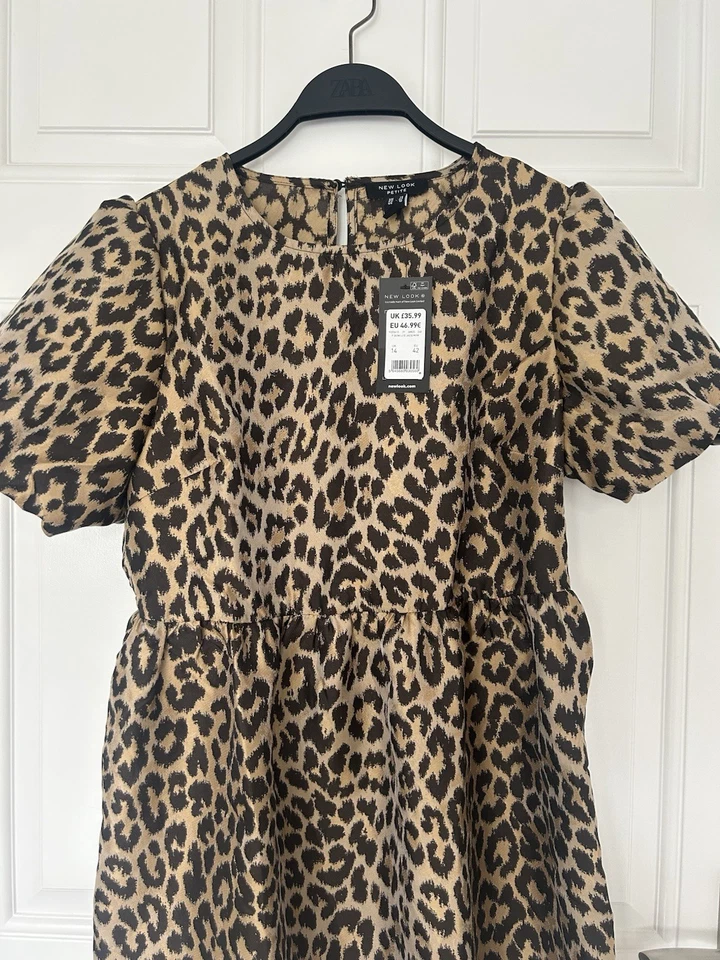 BNWT NEW LOOK PETITE BROWN LEOPARD PRINT JACQUARD DRESS SIZE 14 - Image 3 of 4