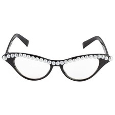 Pearl Cat Eye Glasses Black 50's Fancy Dress Halloween Adult Costume Accessory