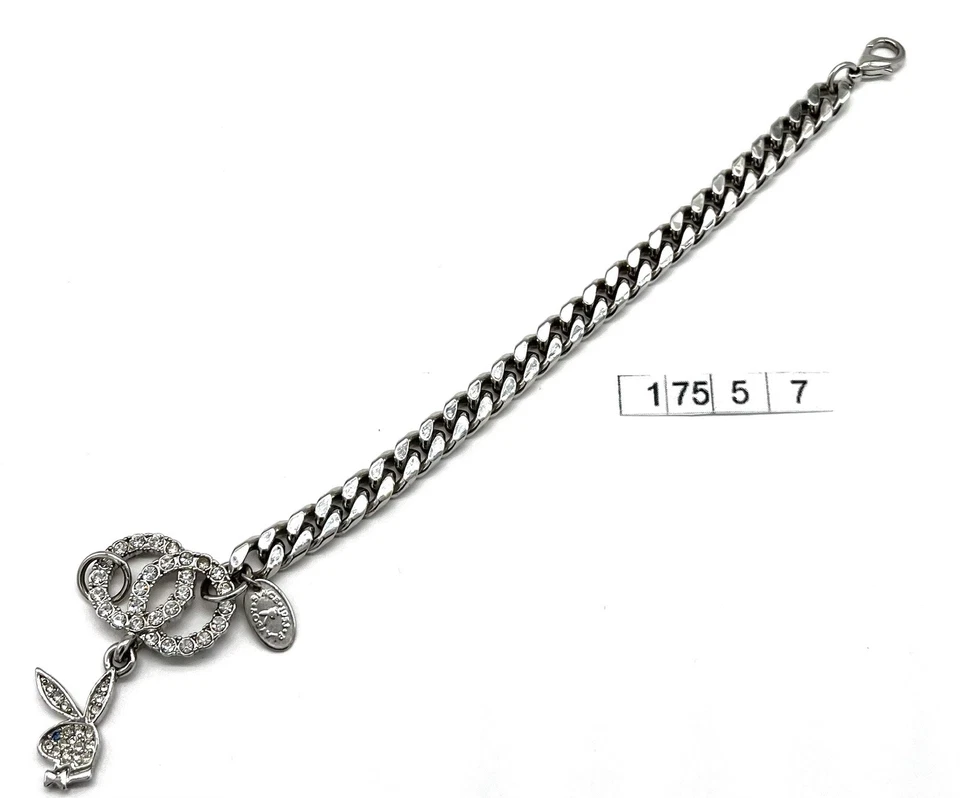 Modeschmuck Armband, Playboy, Panzerkette, simulierte Diamanten, 18 cm lang - Bild 2 von 2