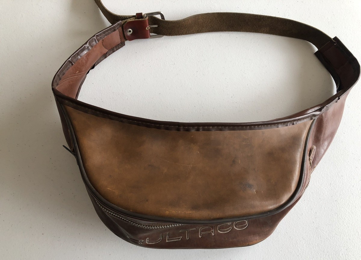 Sacoche Banane Vintage Bultaco En Cuir Marron - Années 70 - Pour équitation, Moto Ou Vélo - Occasion Bon état