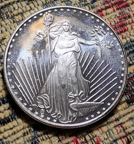 1 oz SilverTowne St. Gaudens Silver Coin Round .999 BU W/Obverse Trademark RARE