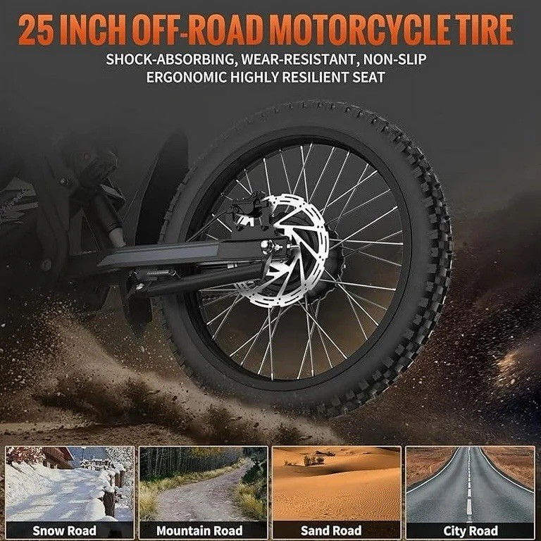 GT73 Electric Dirt Bike Riding Times 2400W, 37MPH, 155Miles