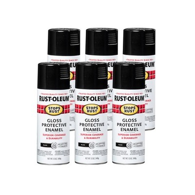 DIY Metal Rust Repair Spray Paint - Gloss Black 12 oz 6 Pack