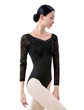 Lace Black Women Ballet Leotards Adult Long Sleeve Dancewear for Training