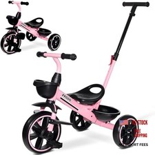 2-in-1 Toddler Tricycle for Ages 18 Months to 5 Years Old - Extended Push Pink