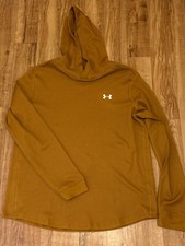 Under Armour Long Sleeve Hooded Shirt Brown Mens Size Large Lightweight Gym