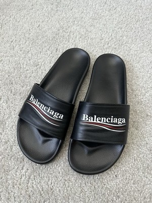 Men's Balenciaga #13 Sandals 43 Black Leather Slide on Sandals | eBay