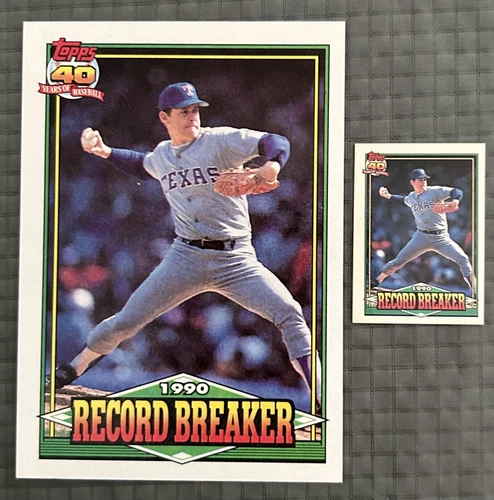 Nolan Ryan 2 card lot, Topps 40 Yrs 1991 #6 Regular & Micro F* Variation
